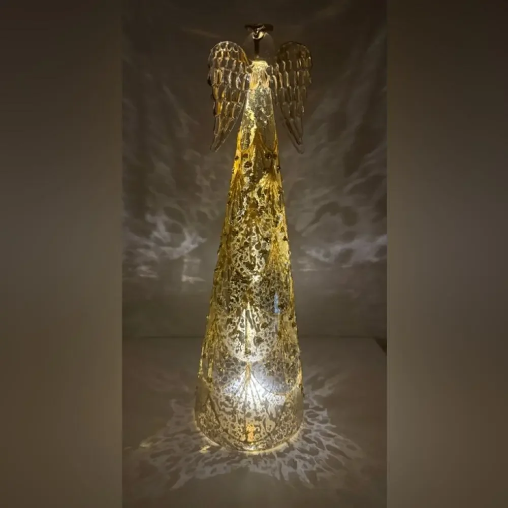 Pier 1 Gold Glass light up Angel Figurine 12” tall